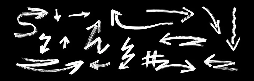 Graffiti arrow set in vector style white strokes made with ink or chalk Stock Illustration