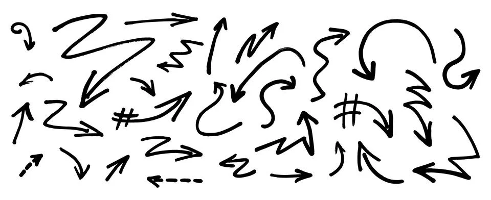 Graffiti arrow set in vector style black strokes made with ink or chalk Stockillustratie