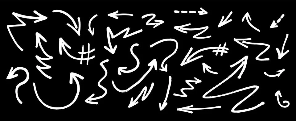 Graffiti arrow set in vector style white strokes made with ink or chalk Stockillustratie