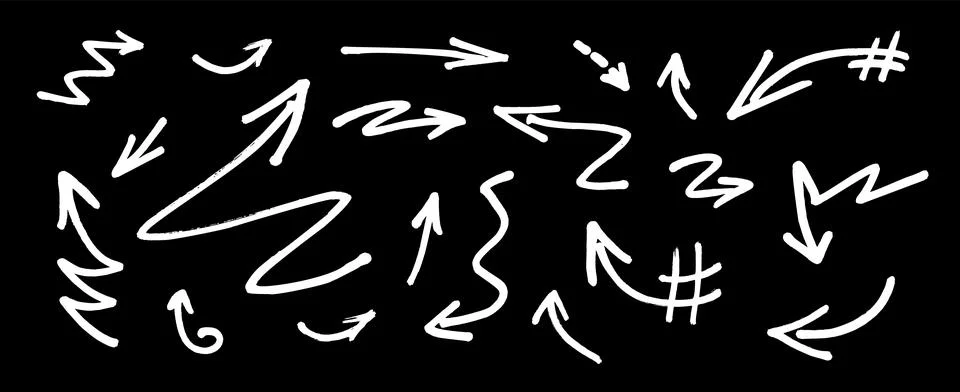 Graffiti arrow set in vector style white strokes made with ink or chalk Stockillustratie