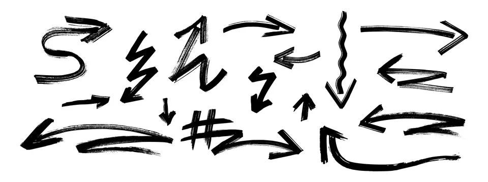 Graffiti arrow set in vector style black strokes made with ink or chalk Stock Illustration