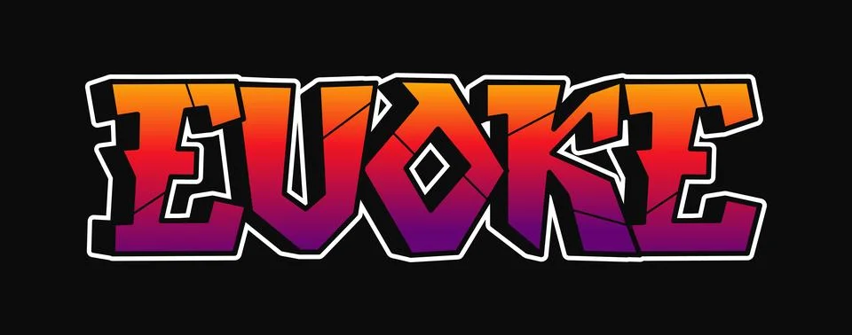 Graffiti art spelling "EVOKE" with vibrant gradient colors and bold outlines Stock Illustration