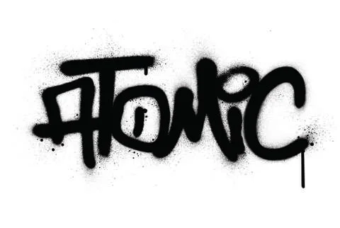 Graffiti atomic word sprayed in black over white Stock Illustration