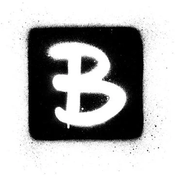 Graffiti B font sprayed in white over black square Stock Illustration