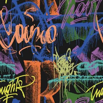 Graffiti background, hand drawn seamless pattern. Vector Stock Illustration