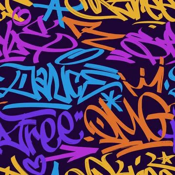 Graffiti background with marker letters, bright colored lettering tags Illustrazione stock