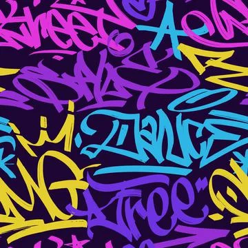 Graffiti background with marker letters, bright colored lettering tags Stock Illustration