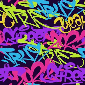 Graffiti background with spray letters, bright colored lettering tag Stock Illustration