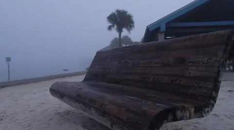 Graffiti bench sitting in the fog Video stock 45208482