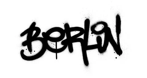 Graffiti Berlin word sprayed in black over white Stock Illustration