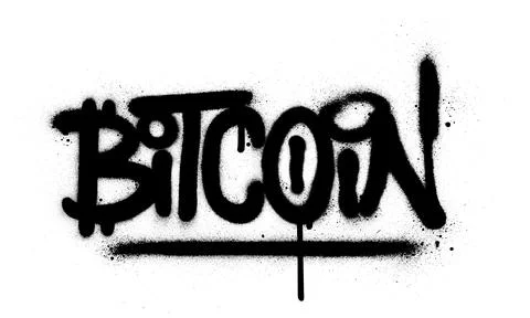 Graffiti bitcoin word sprayed in black over white Stock Illustration