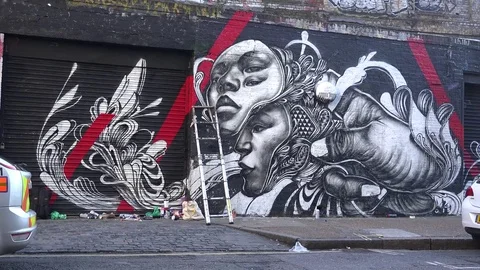 Graffiti brick lane Stock Footage 72214616