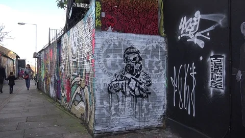 Graffiti brick lane Stock Footage 72215429
