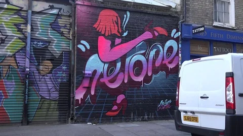 Graffiti brick lane Stock Footage 72215751