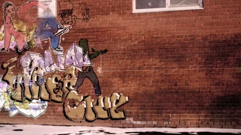 Graffiti on brick wall animation 4 Stock Footage 2423849