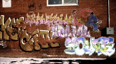 Graffiti on brick wall animation with textbox Stock Footage 623211