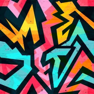 Graffiti bright psychedelic seamless pattern on a black background vector ill Stock Illustration