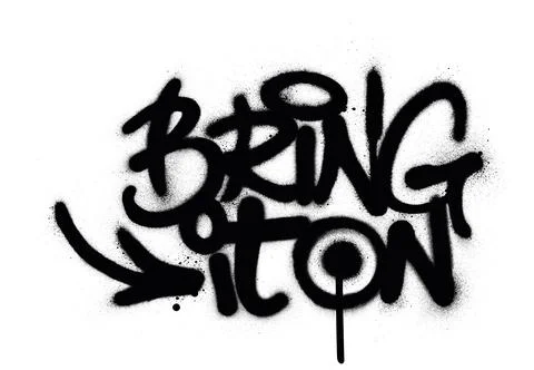 Graffiti bring it on text sprayed in black over white Stock Illustration