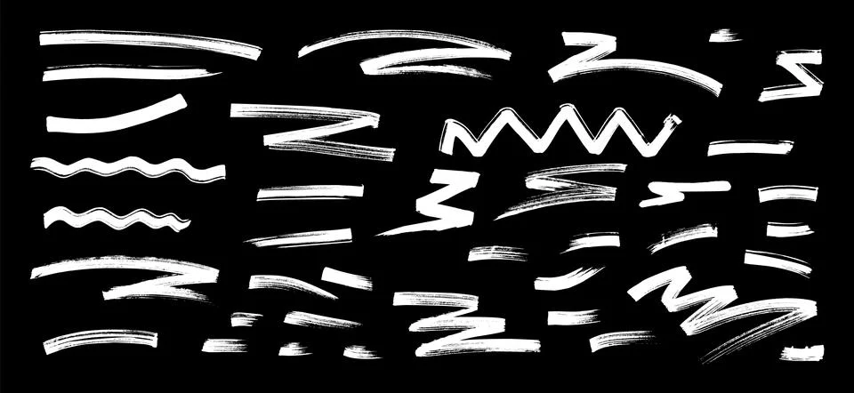 Graffiti brush stroke vector set. White crayon wave and zig zag lines mixed with Illustrazione stock