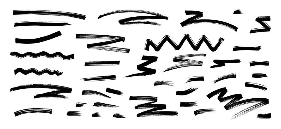 Graffiti brush stroke vector set. Black crayon wave and zig zag lines mixed with Illustrazione stock