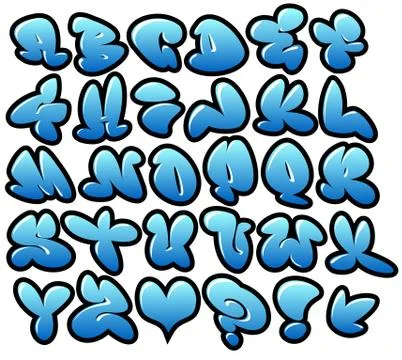 Graffiti bubble blue vector fonts with gloss and outline Stock Illustration