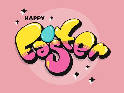 Graffiti Bubble Font of Happy Easter with Egg. Can Be Used Sticker, Label, .. Stock Illustration