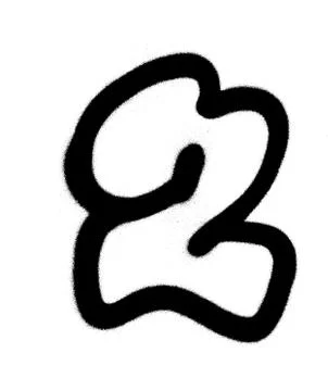 Graffiti Bubble Font number 2 in black on white Illustrazione stock