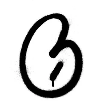 Graffiti Bubble Font number 6 in black on white dripping Stock Illustration