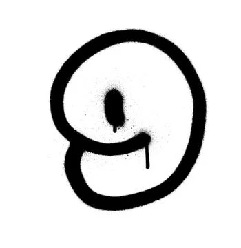 Graffiti Bubble Font number 9 in black on white dripping Illustrazione stock