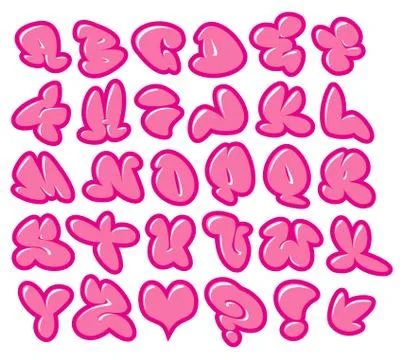 Graffiti bubble gum pink vector fonts with gloss over white Stock Illustration