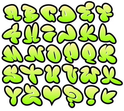 Graffiti bubble vector fonts with gloss and outline lemon variation Stock Illustration