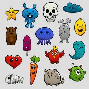 Graffiti Characters Flat Icon Set Stock Illustration
