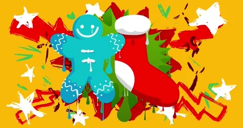Graffiti Christmas stocking and Gingerbread Man Cookie video Stock Footage 295295145