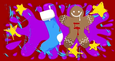 Graffiti Christmas stocking and Gingerbread Man Cookie animation Stock Footage 295295174