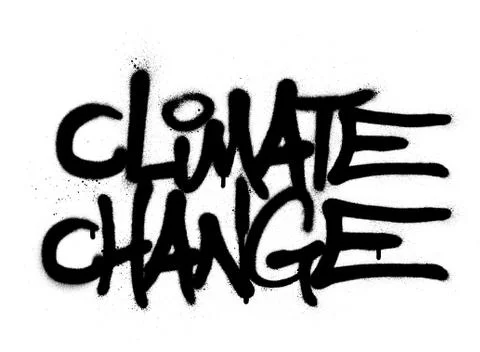 Graffiti climate change text sprayed in black over white Stock Illustration