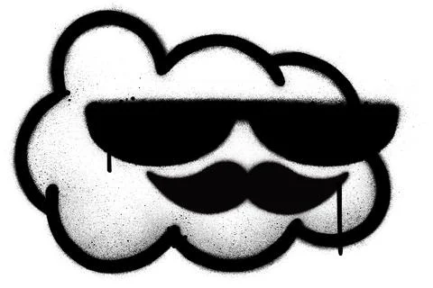 Graffiti cloud with a mustache sprayed over white Illustrazione stock