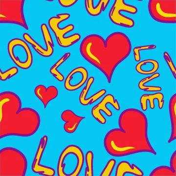Graffiti colored hearts seamless background vector illustration of grunge tex Stock Illustration