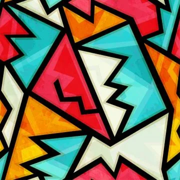 Graffiti colorful geometric seamless pattern with grunge effect Stock Illustration
