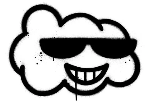 Graffiti cool cloud character sprayed in black over white Stock-Illustration