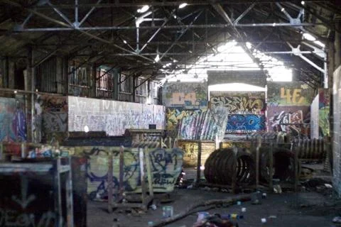 Graffiti Covered Slums Stock Photos
