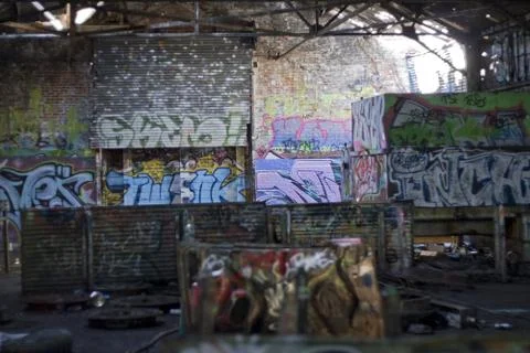 Graffiti Covered Slums Stock Photos