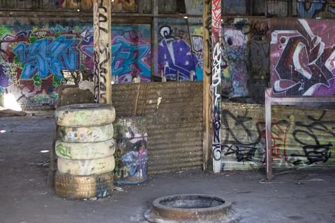 Graffiti Covered Slums Stock Photos