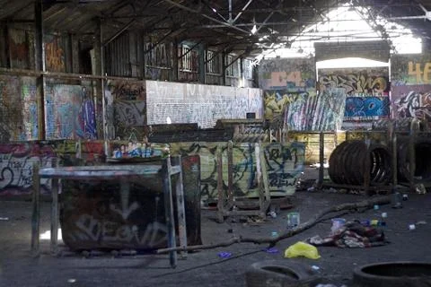 Graffiti Covered Slums Stock Photos