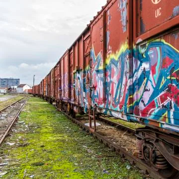 Graffiti Covered Train Stock Photos