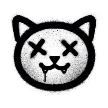 Graffiti crazy cat icon sprayed in black over white Stock Illustration