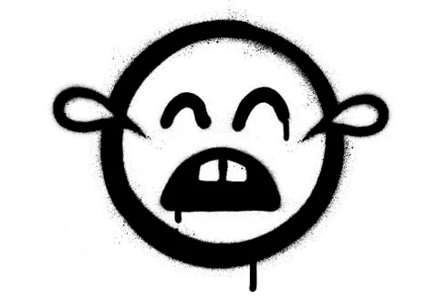 Graffiti crying emoji in black on white Illustrazione stock