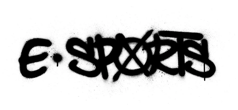 Graffiti e sports text sprayed in black over white Stock Illustration