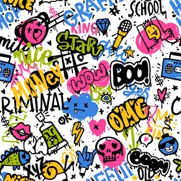 Graffiti Elements Seamless Pattern as Street Wall Painting Art Vector Template Illustrazione stock