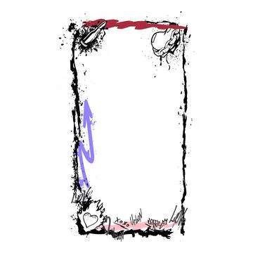 Graffiti empty frame with hearts, lipstick, phrases, purple arrow, pink and red Stock Illustration