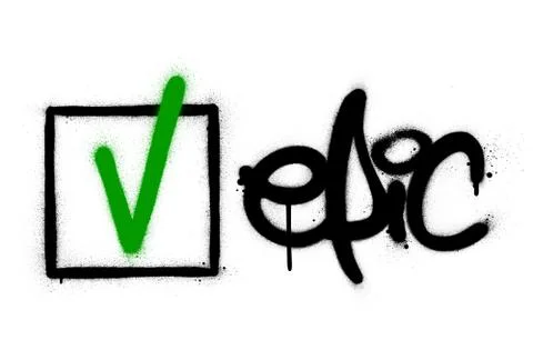 Graffiti epic word with check mark sprayed over white Stock Illustration